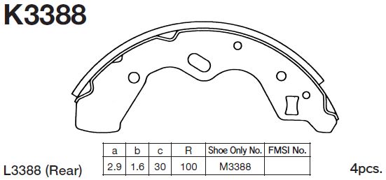 Колодки тормозные барабанные Mazda Demio 1.3i,1.5i 98- K3388